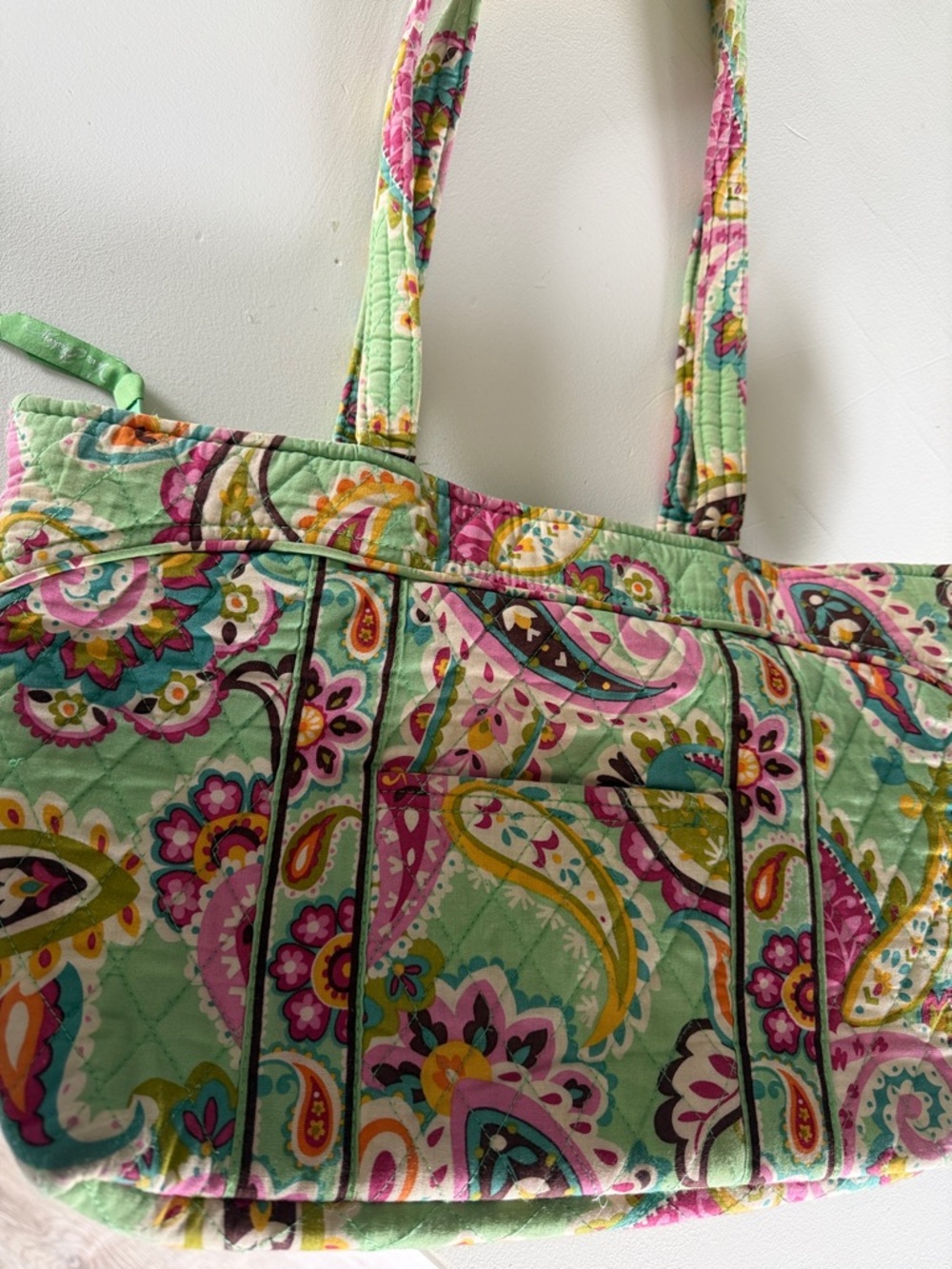 Vera Bradley Quilted Paisley Tote in Mint, Pink and Yellow
